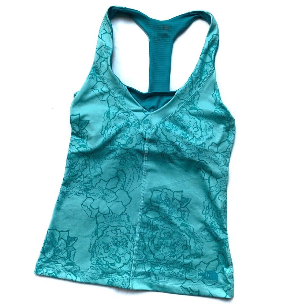 Tadasana VPR Print Bonnie Blue Floral Racer Back Tank Top Built In Sports Bra SP